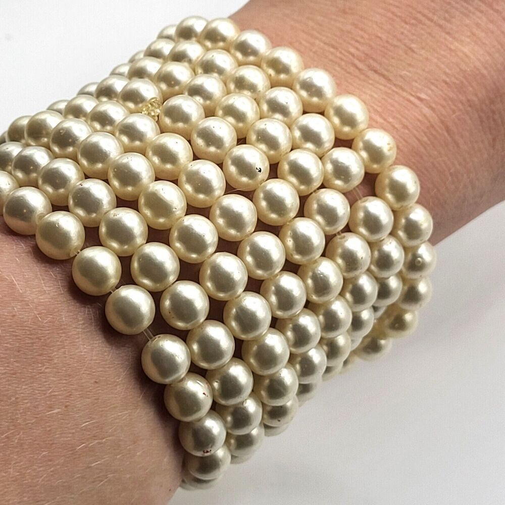 Hollywood Simulated Pearl Extra Long 60in Necklace/ Bracelet Stretchy